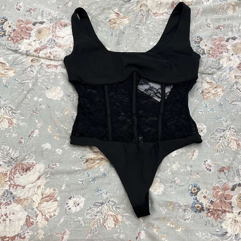 Cami NYC Black Lace Corset-Style Bodysuit